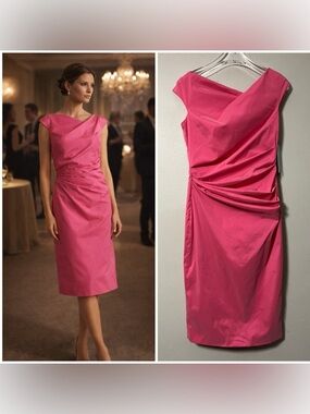 Rickie Freeman Teri Jon Pink Metallic Jacquard Sheath Dress 8 Cocktail Wedding